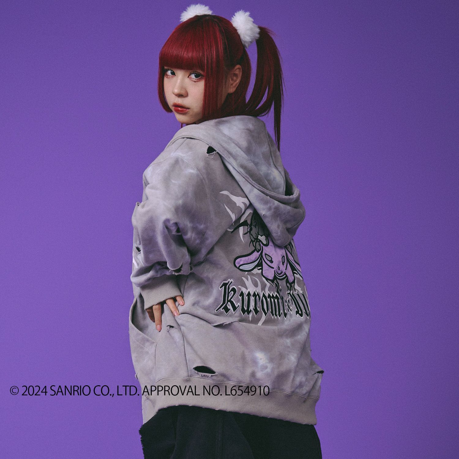 極美品✨ ガルフィー × クロミちゃん コラボ ダメージ ジップパーカー XL GALFY クロミ × ガルフィー コラボ イルガルフィームラ染めZIP