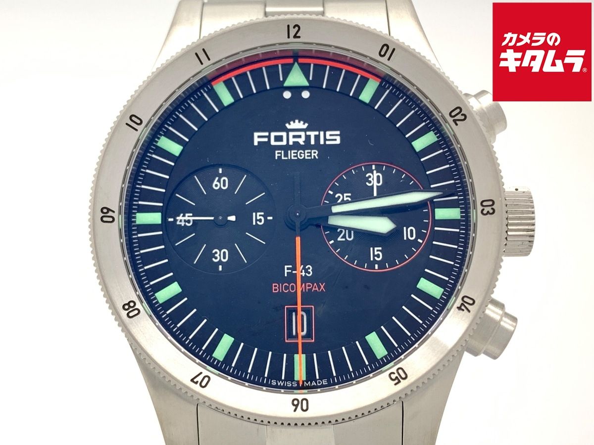 フォルティス フリーガー F-43 ブラック F 424.0004 ステンレススティール バイコンパックス