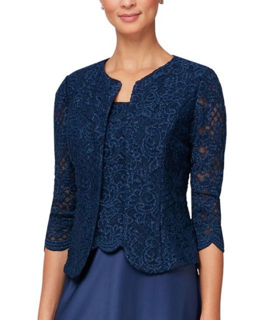 アレックスイブニングス レディース ワンピース トップス Petite Lace Dress and Jacket Navy DECORATOM_COM_BR