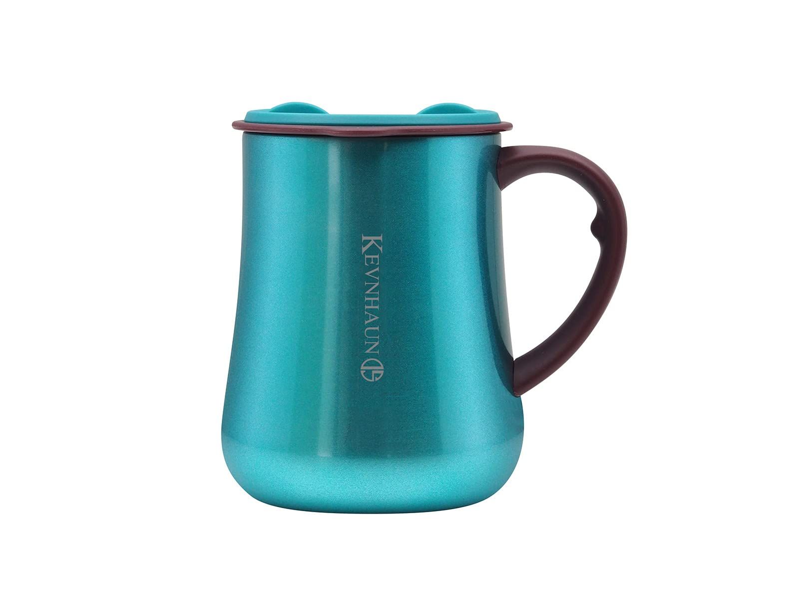 新品 ケヴンハウン(Kevnhaun) ステンレスマグカップ 蓋付き 450ml ティール ターコイズ 真空二重構造 フタをしたまま飲める スライド開閉ができるふた 保温 保冷 冷温兼用 ステンレスカップ キャンプ KDS.8434