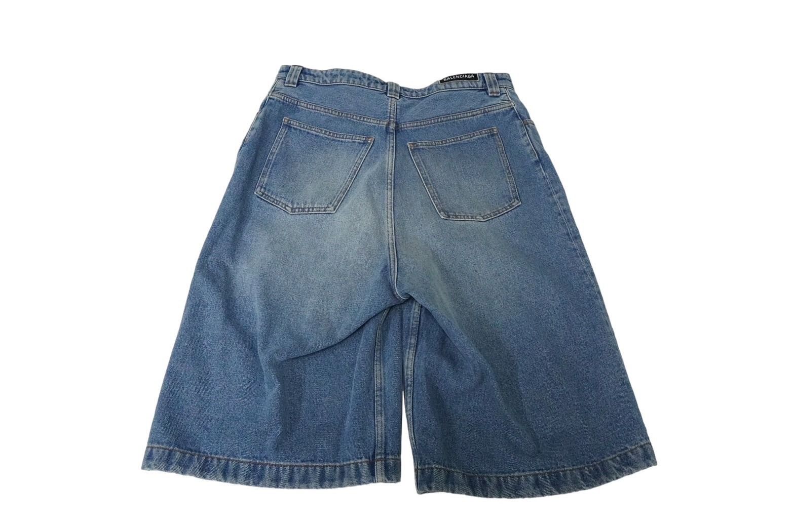 BALENCIAGA バレンシアガ バギーデニムショートパンツ フロント ロゴ ブルー 641464 TDW15 4762 サイズ30 61658
