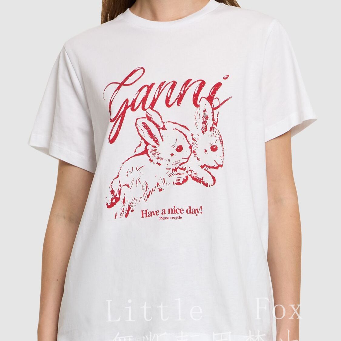 Ganni ・ガニー BUNNY(RED) T-SHIRT ロゴ＆ウサギオーガニックコットン Tシャツ - メルカリ