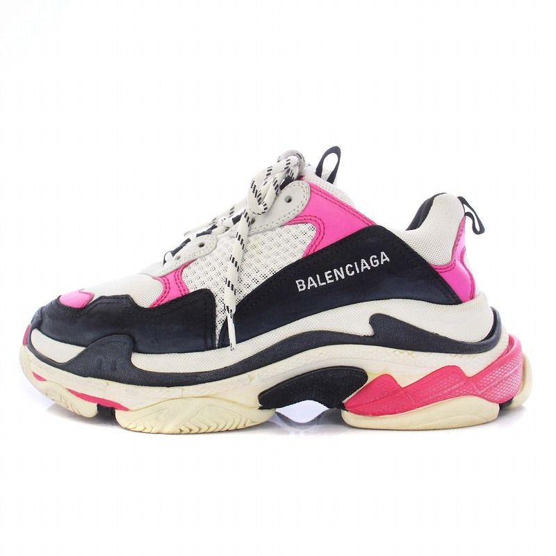 バレンシアガ BALENCIAGA Triple S トリプルエス ローカットスニーカー US10 26.5cm 黒 白 ピンク /KH