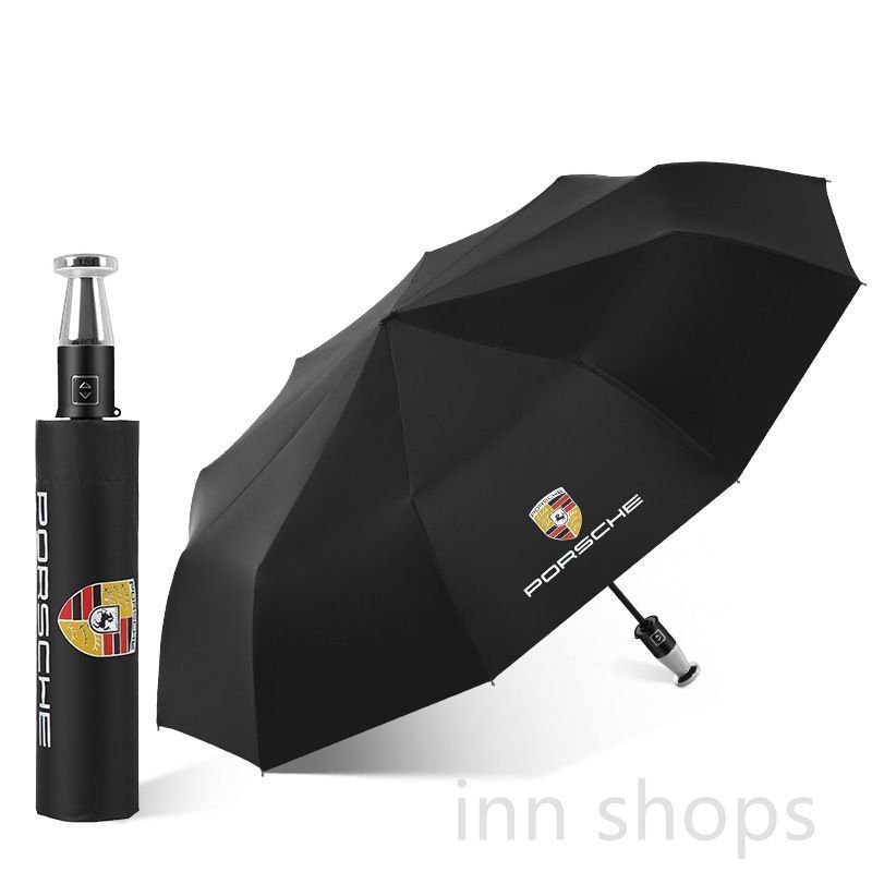 【新品未使用】ポルシェ Porsche  折りたたみ傘 ケース付 ブラック フルオート（自動式）10骨 晴雨兼用 遮光 遮熱 超軽量 折り畳み傘  収納袋付 Panamera Cayenne Macan 911 718