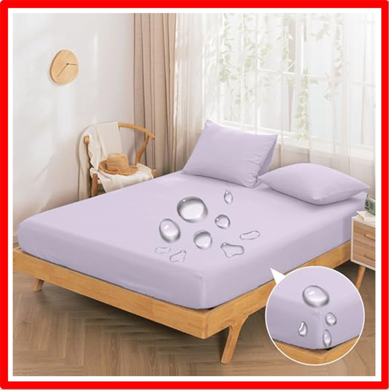 【匿名配送】パープル_クイーンサイズ:160x200cm Vallein 防水シーツ 側面防水 シングル ボックス 全面防水 ボックスシーツ ダブル セミダブル