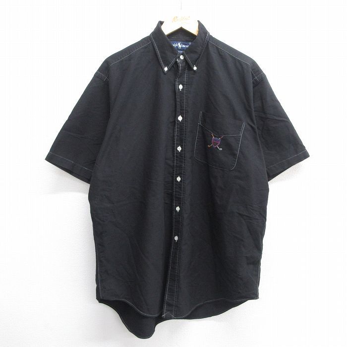 ラルフローレン　刺繍ロゴ　半袖BDシャツ　黒 XL 古着. ラルフローレン 刺繍ロゴ 半袖BDシャツ 黒 XL 古着 - メルカリ