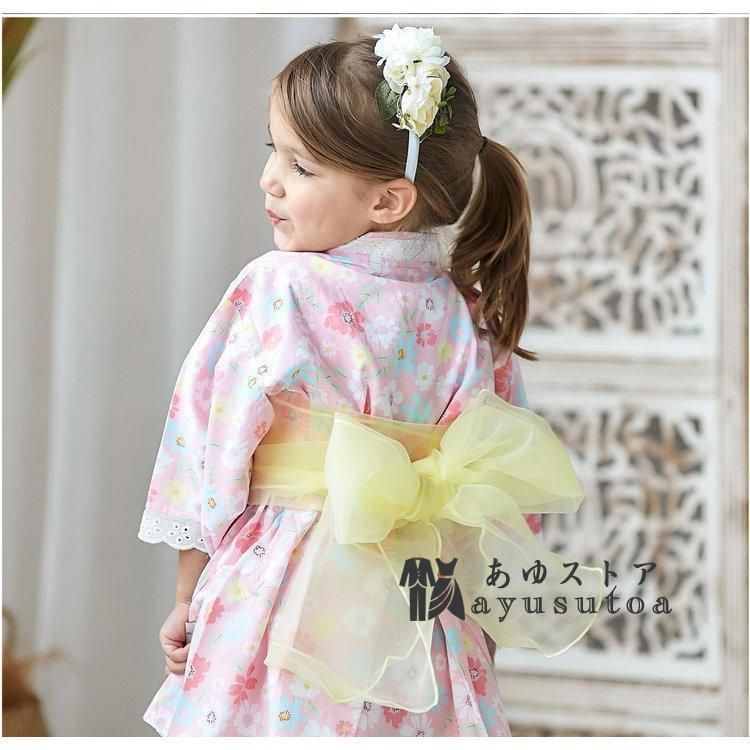浴衣ドレスＮｏ．15 NISHIORI キッズ 子供 2way 子供浴衣 ドレス 4点セット 兵児帯2