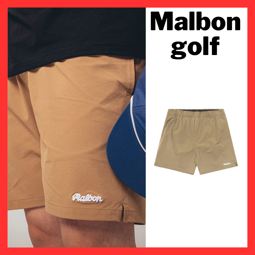 マルボンゴルフ メンズ ハーフパンツ ロゴ刺繍 ゴルフウェア ベージュ
