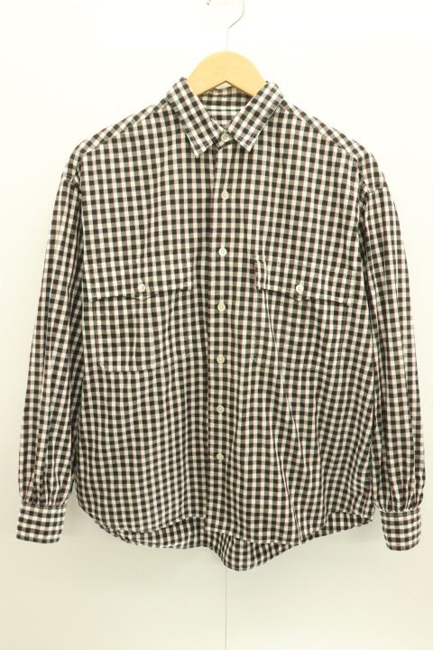 【】 Porter Classic メンズ長袖シャツ S ROLL UP GINGHAM CHECK SHIRT Porter Classic S 黒 ブラック 白 ホワイト 赤 レッド ギンガムチェック