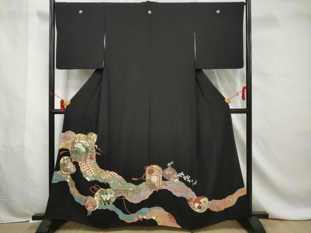 吉澤友禅　川島織物　正絹　フルセット　貝桶　金駒刺繍 草花文の京友禅附下 金駒繍（きんこまぬい） 浜ちりめん お仕立