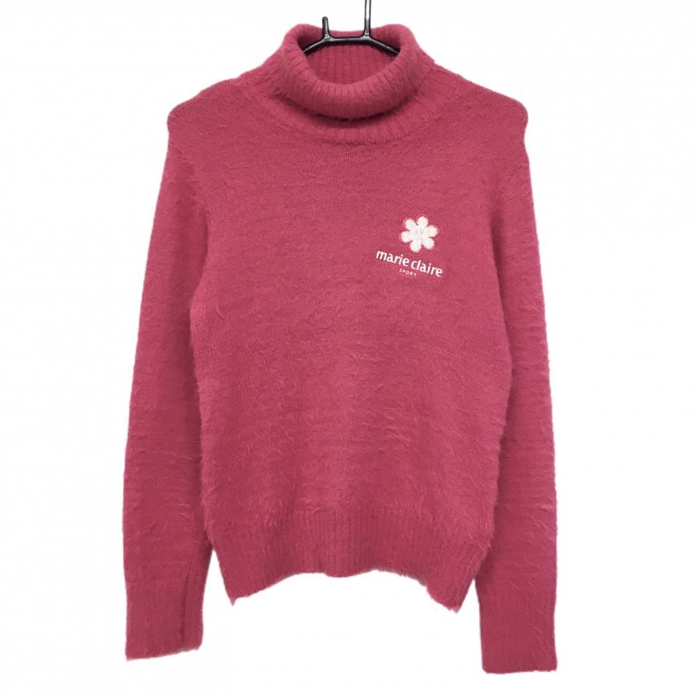 美品】マリクレール タートルネックセーター ピンク ロゴ白 ニット