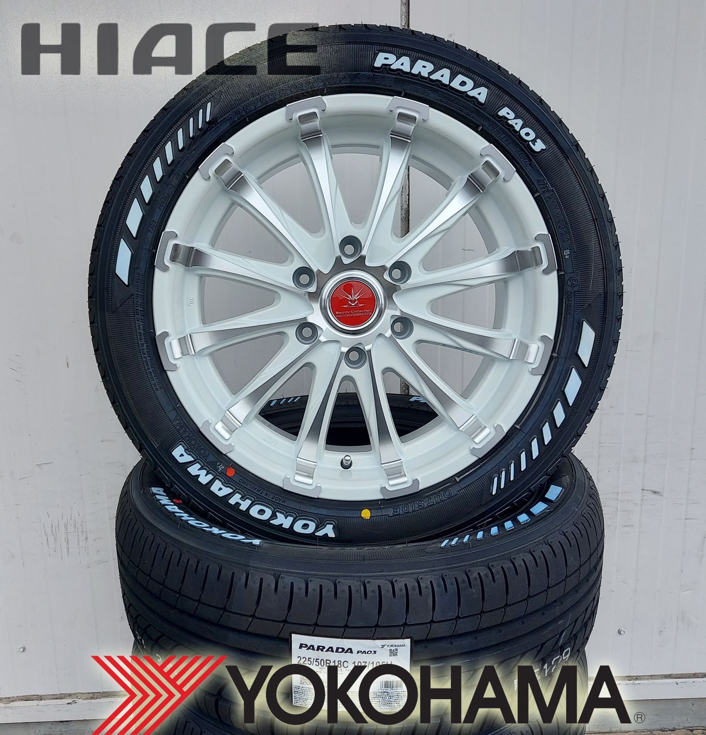 車検対応 200系ハイエース レジアスエース タイヤホイールセット 18インチ バウンティコレクション BD12 YOKOHAMA PARADA  225/50R18 ホワイトレター - メルカリ