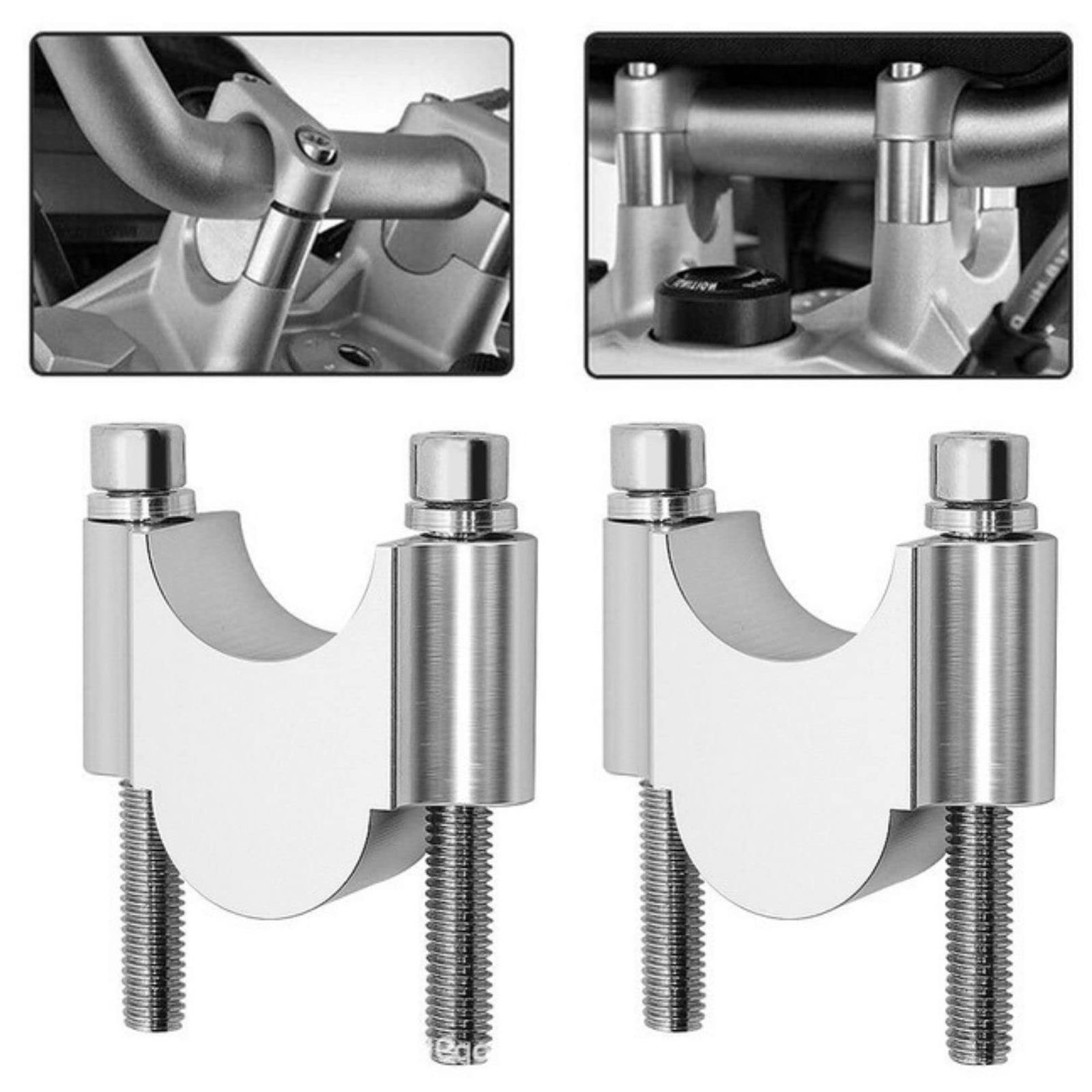 [Partools] バイク用 ハンドル ポスト 高さ 3cm ハンドルアップ スペーサー スタンダード バー 汎用 2個セット (シルバー 22mm) [シルバー 22mm]