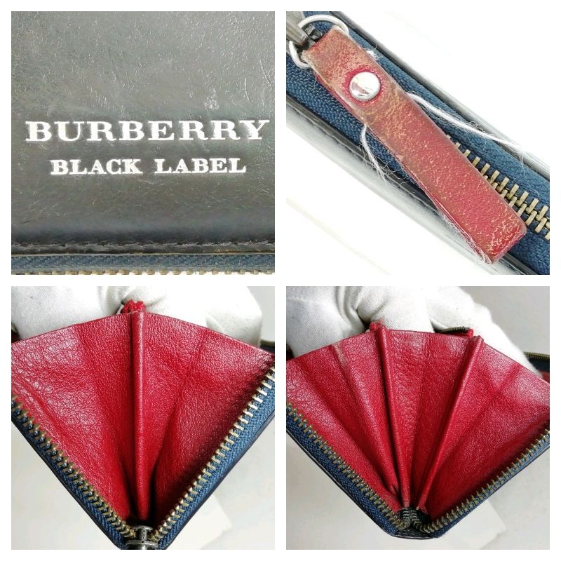 【Burberry Blacklabel 】長財布 レザー ラウンドファスナー 中古】バーバリーブラックレーベル ラウンドファスナー長財布