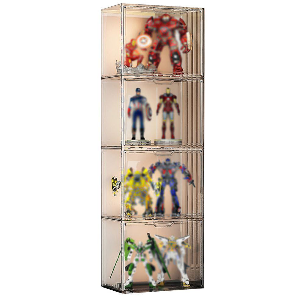 PFLife フィギュアケース コレクションケース ディスプレイラック フィギュア 棚 フィギュアケース 積み重ねる ぬいぐるみ ディスプレイケース プラモデル ケース 大容量 組み立て式 多用途 透明-幅36cm 4ボックス