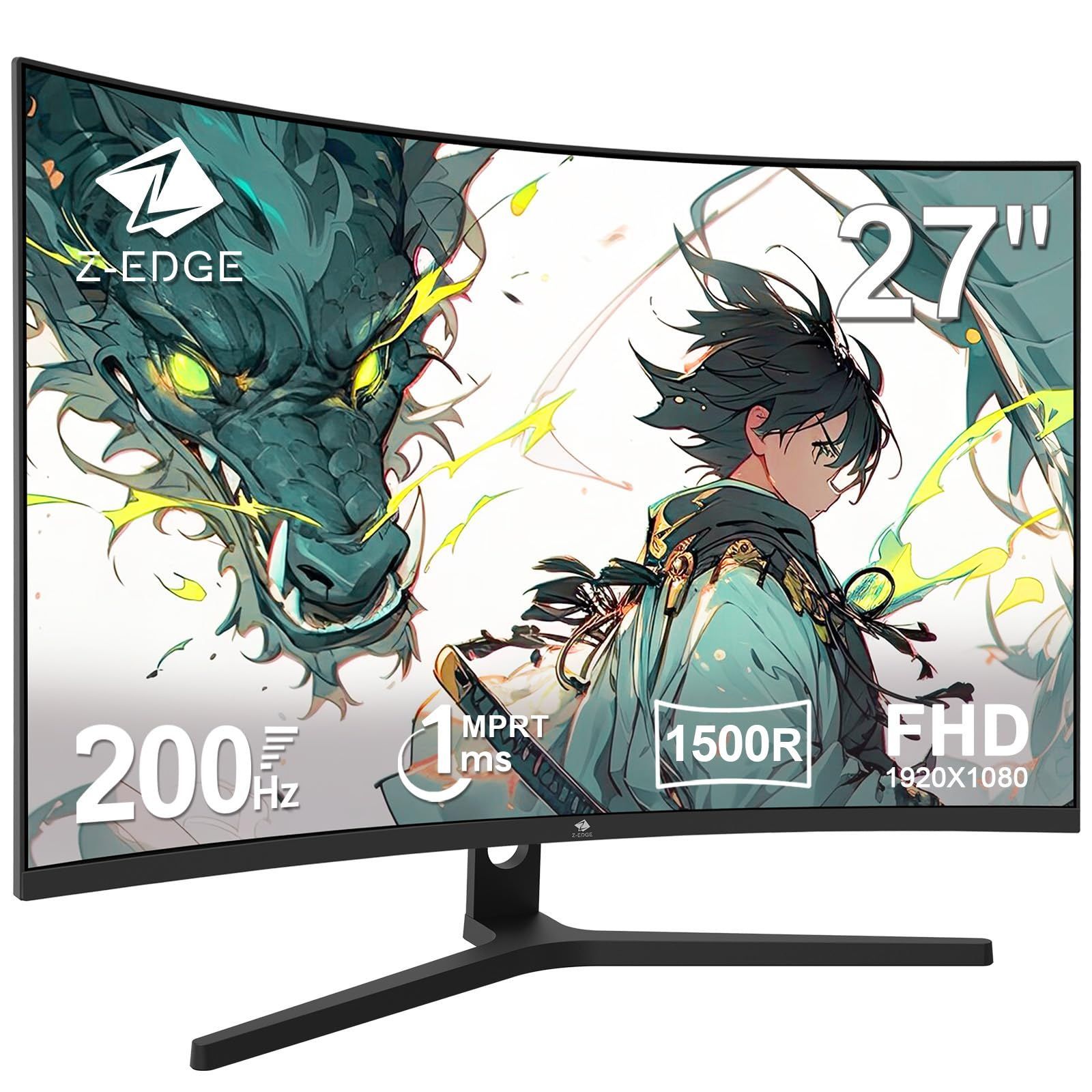 Z-Edge Z 湾曲ゲーミングモニター 200Hz 27インチ ディスプレイ LED FHD 1920x1080 非光沢 VAパネル 超薄型 HDR 標準輝度 250cd ㎡ 1ms R1500曲面 FreeSync HDMI DisplayPort Z-