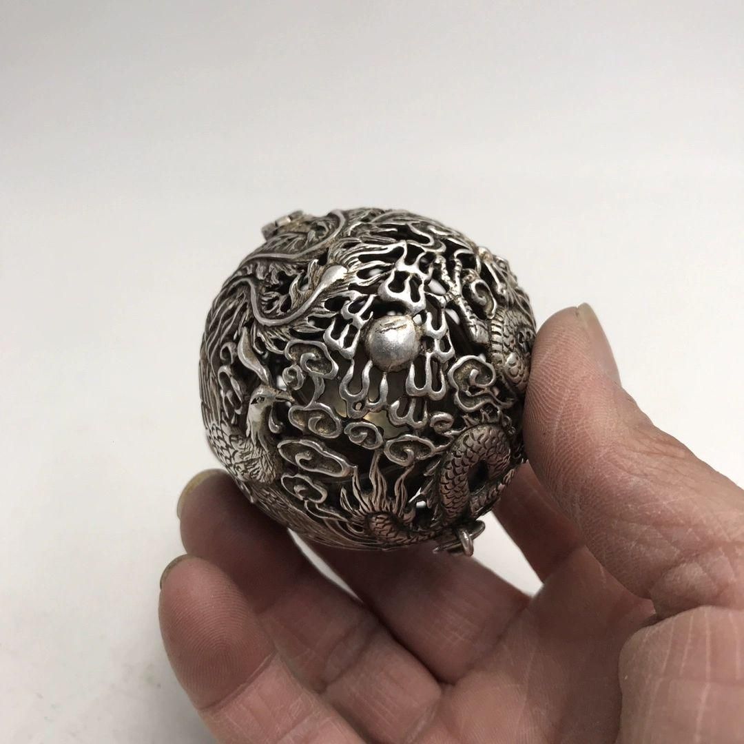 茶道具 古銅製大香炉 金工細工透かし彫り浮彫『波に龍鳳』 蓋透かし彫 銅 細工 龍鳳花鳥香り球透かし彫り香炉 香道具 装飾品 工芸品