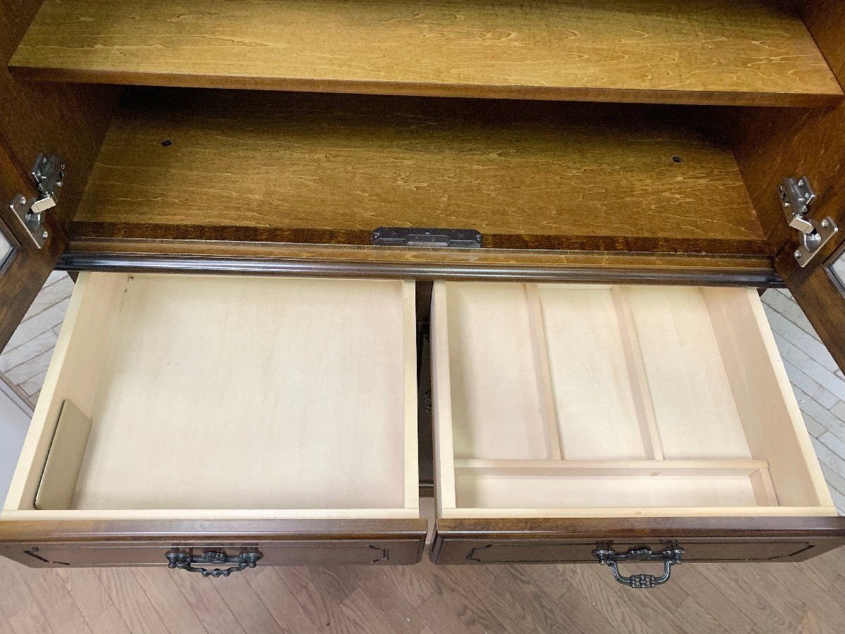 保管品 カリモク コロニアル 食器棚 キャビネット 書棚 旧ロゴ アンティーク ◇karimoku カリモク コロニアル 食器棚 カップボード 飾り棚