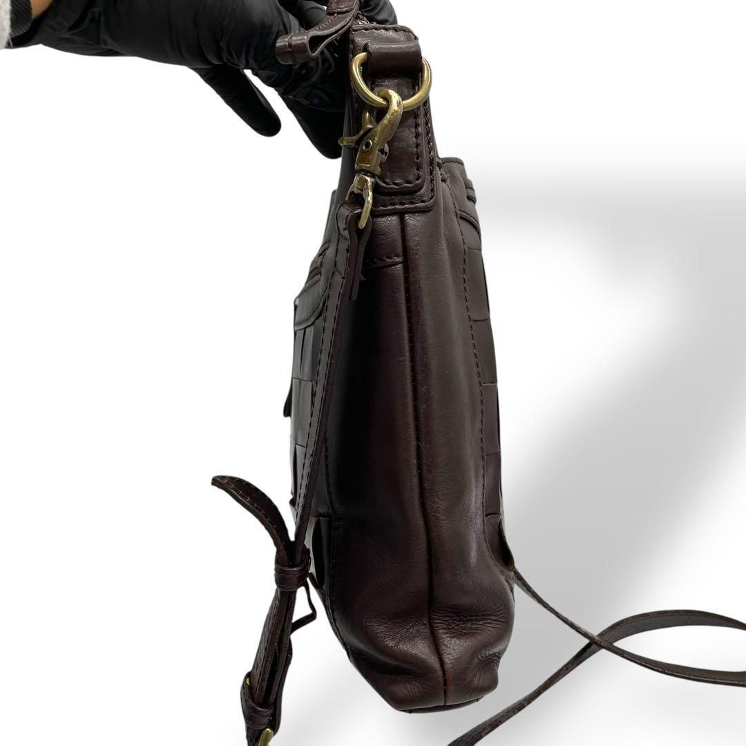 美品 Dakota ダコタ ショルダーバッグ ブラウン レザー 編み込み