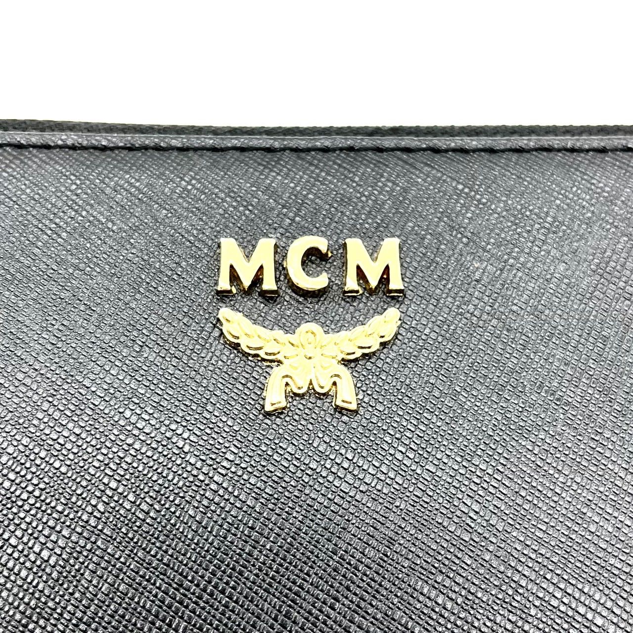 美品】 MCM エムシーエム 長財布 ブラック 黒色 ロゴプレート ゴールド 