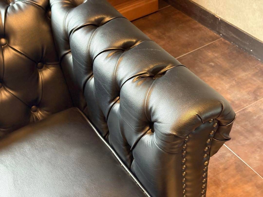 ② ヴィンセント　ボタンダウン　ソファ　アンティーク　レザー　ブラック IZZ ② ヴィンセント ボタンダウン ソファ アンティーク レザー