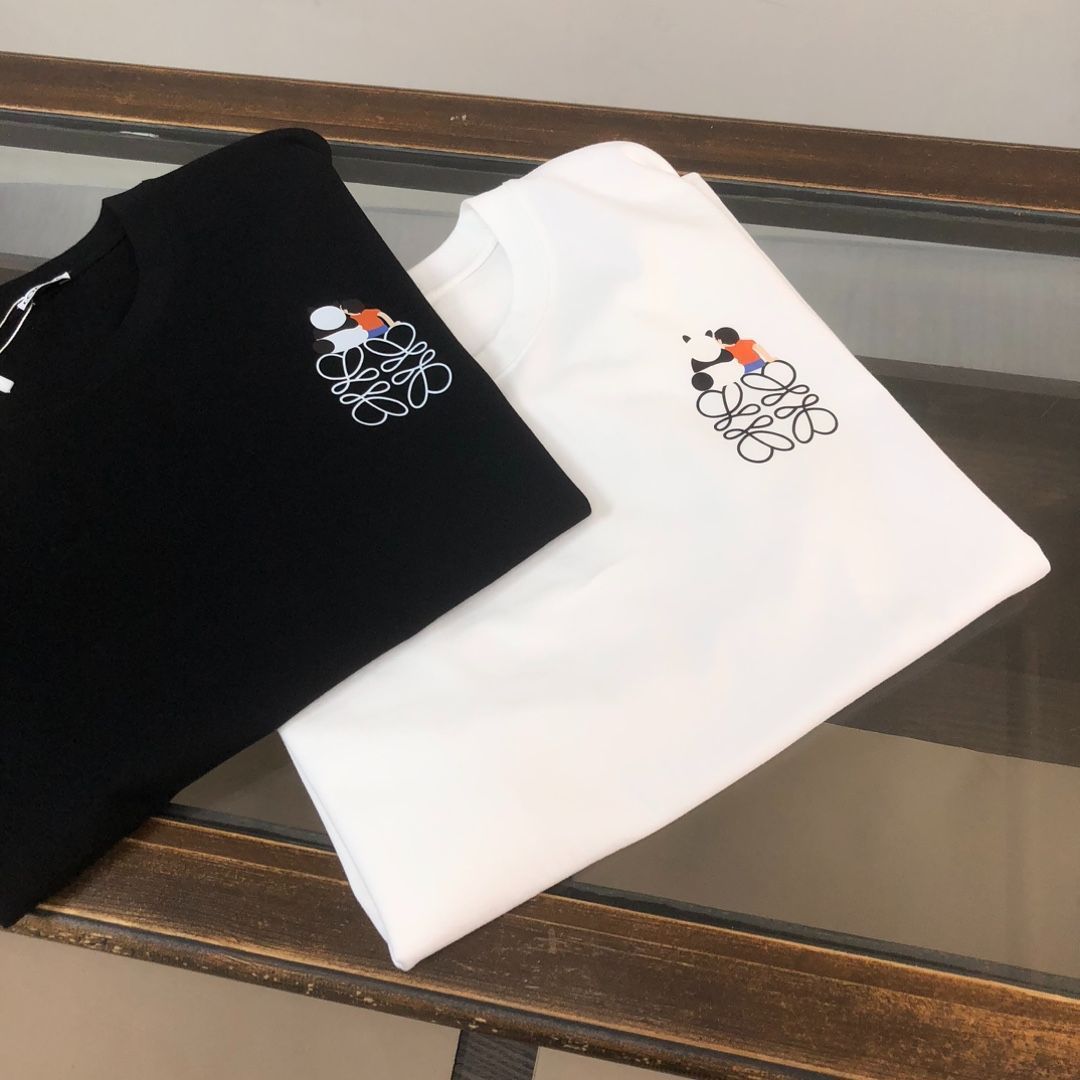国内発 LOEWE ロゴホワイトコットンクルーネック半袖Tシャツ LOEWE コットンジャージー Tシャツ ロゴ刺繍入り | ミスターポーター
