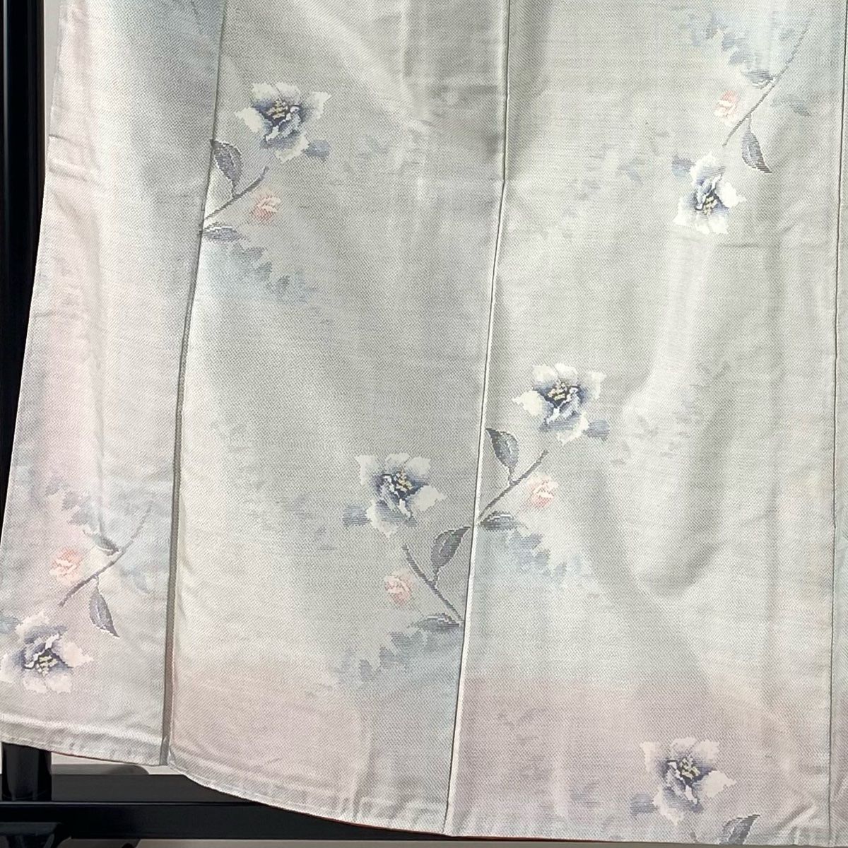 大島紬 身丈160.5cm 裄丈63cm S 袷 都喜ヱ門 証紙 枝花 灰白 正絹 名品  