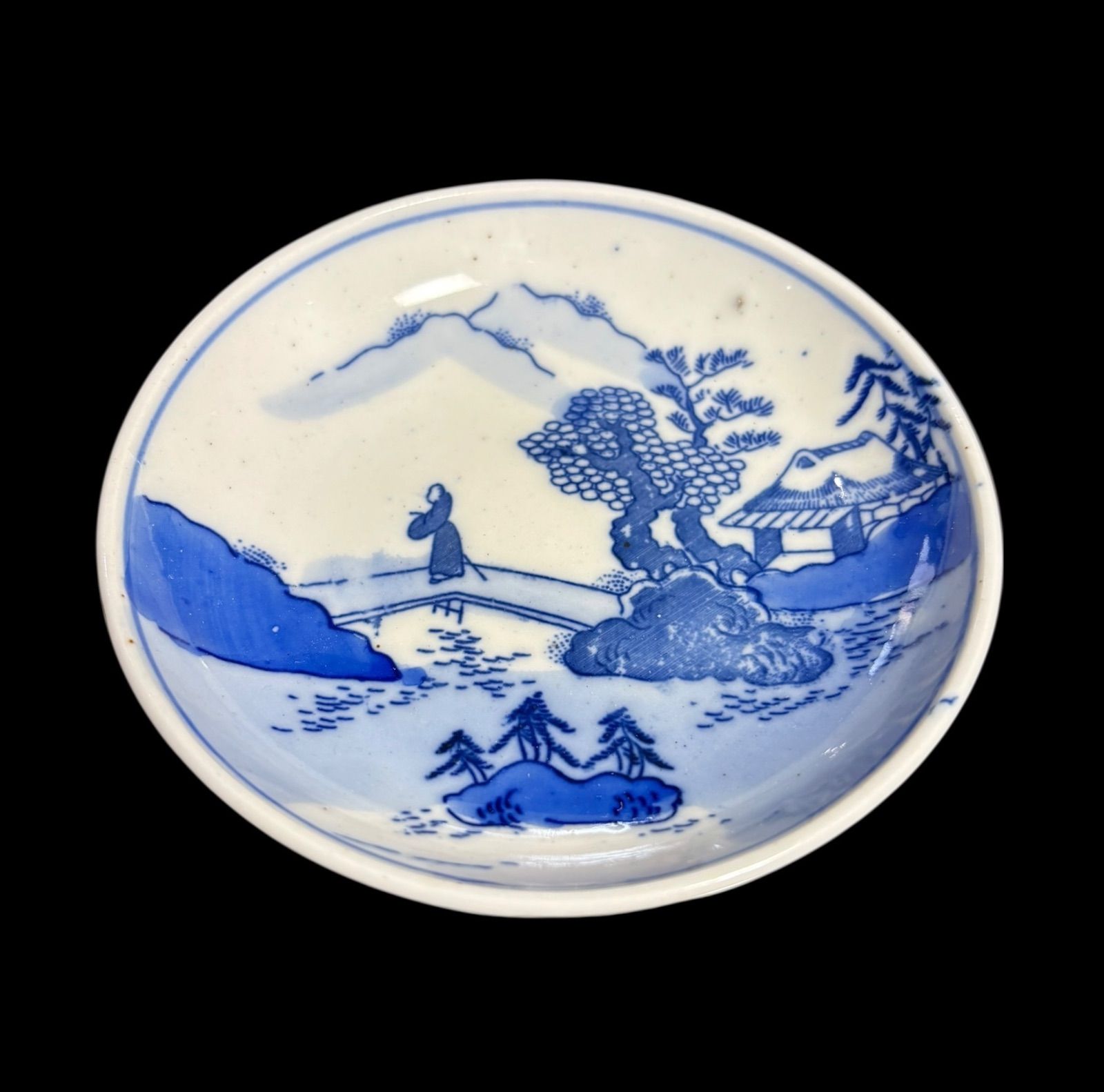 2客セット】江戸 古伊万里 山水風景図 染付 小皿 丸皿 盛り皿