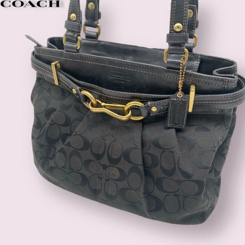 COACH コーチ ハンドバッグ シグネチャー 黒バッグ ブルー