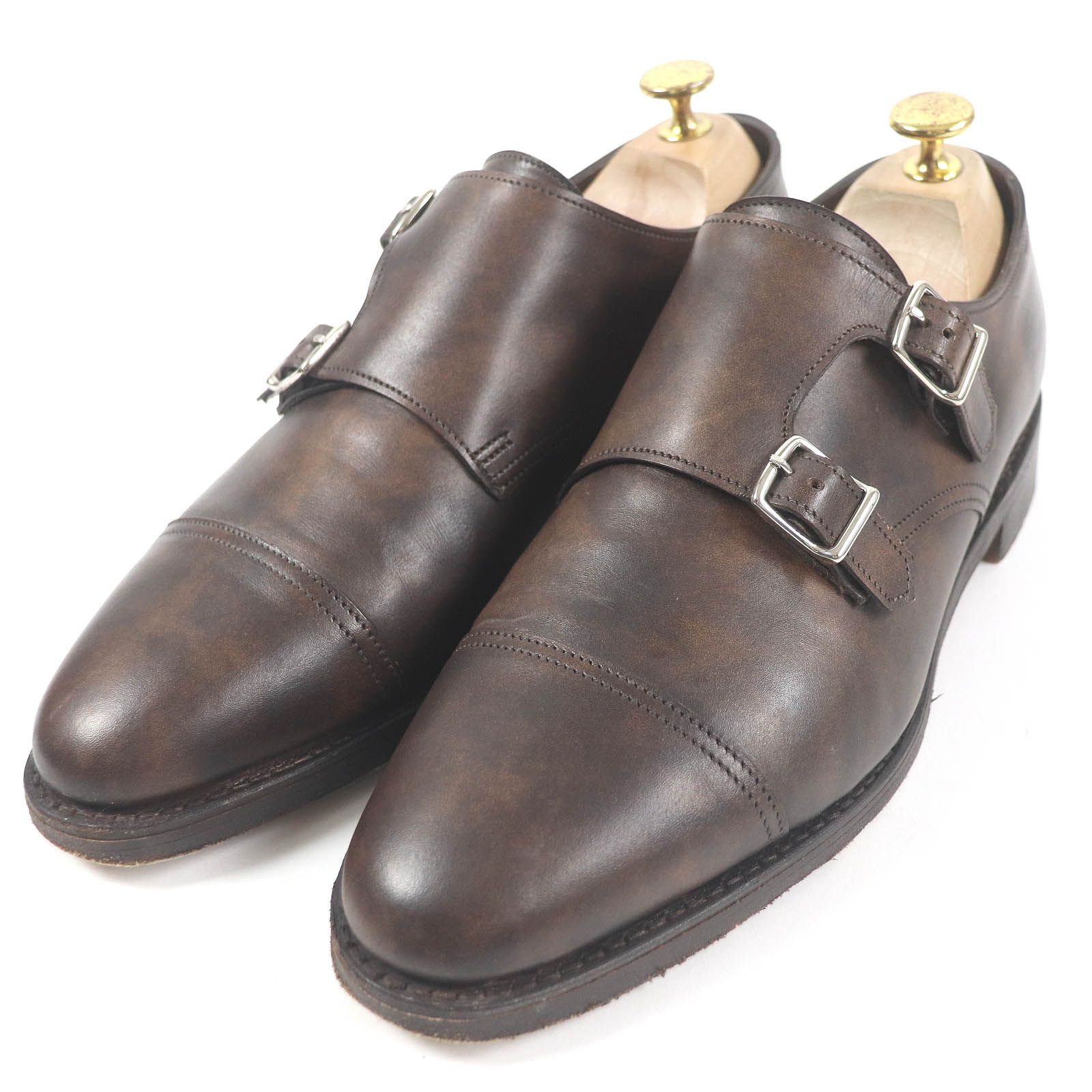 美品John Lobb ジョンロブ WILLIAM ミュージアムカーフ キャップトゥ ダブルモンクストラップ レザー ドレスシューズ ブラウン 6.5 保存袋付き イングランド製 メンズ