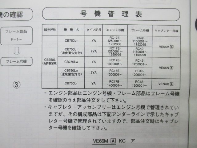 CB750L パーツリスト 3版 ホンダ 正規 中古 バイク 整備書 RC42-115