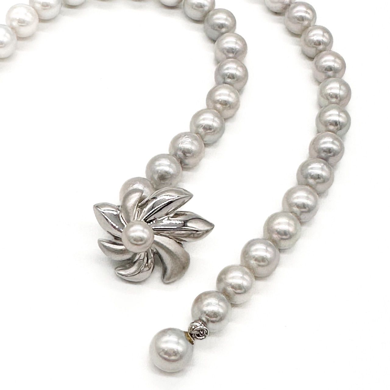 あこや真珠 本真珠 パール グレー シルバー 7-7.5 k14 イヤリング