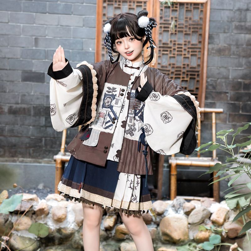 Lolita オリジナル百子 ロリータ 中華風 伝統福娃 スイートパッチワーク 乞食風スカートセット レトロ漢元素×チャイナロリータのユニ