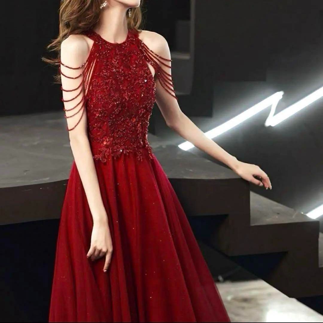 ビジューの美しい チュールイブニングドレス?.?