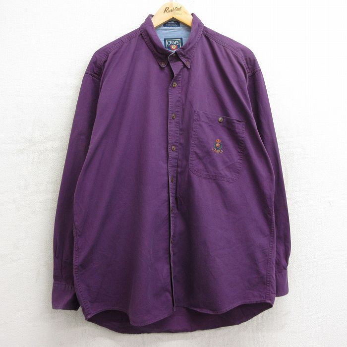 XL/古着 ラルフローレン チャップス 長袖 ブランド シャツ メンズ 80s ワンポイントロゴ 大きいサイズ コットン ボタンダウン 紫 パープル 
