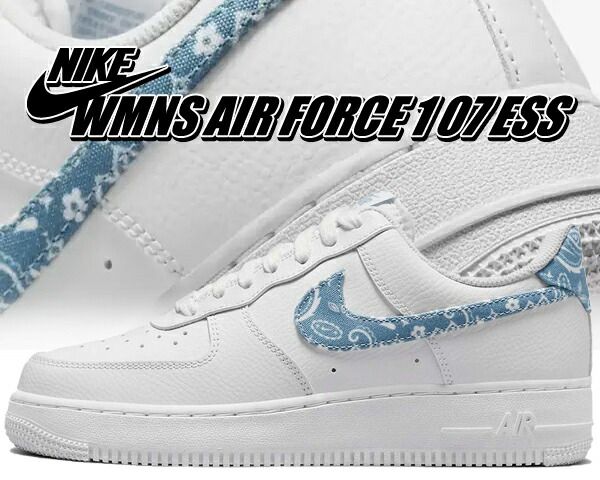 ナイキ ウィメンズ エアフォース 1 07 エッセンシャル NIKE WMNS AIR FORCE 1 07 ESS white|worn blue-white-wht dh4406-100 レディース ブルー ペイズリー