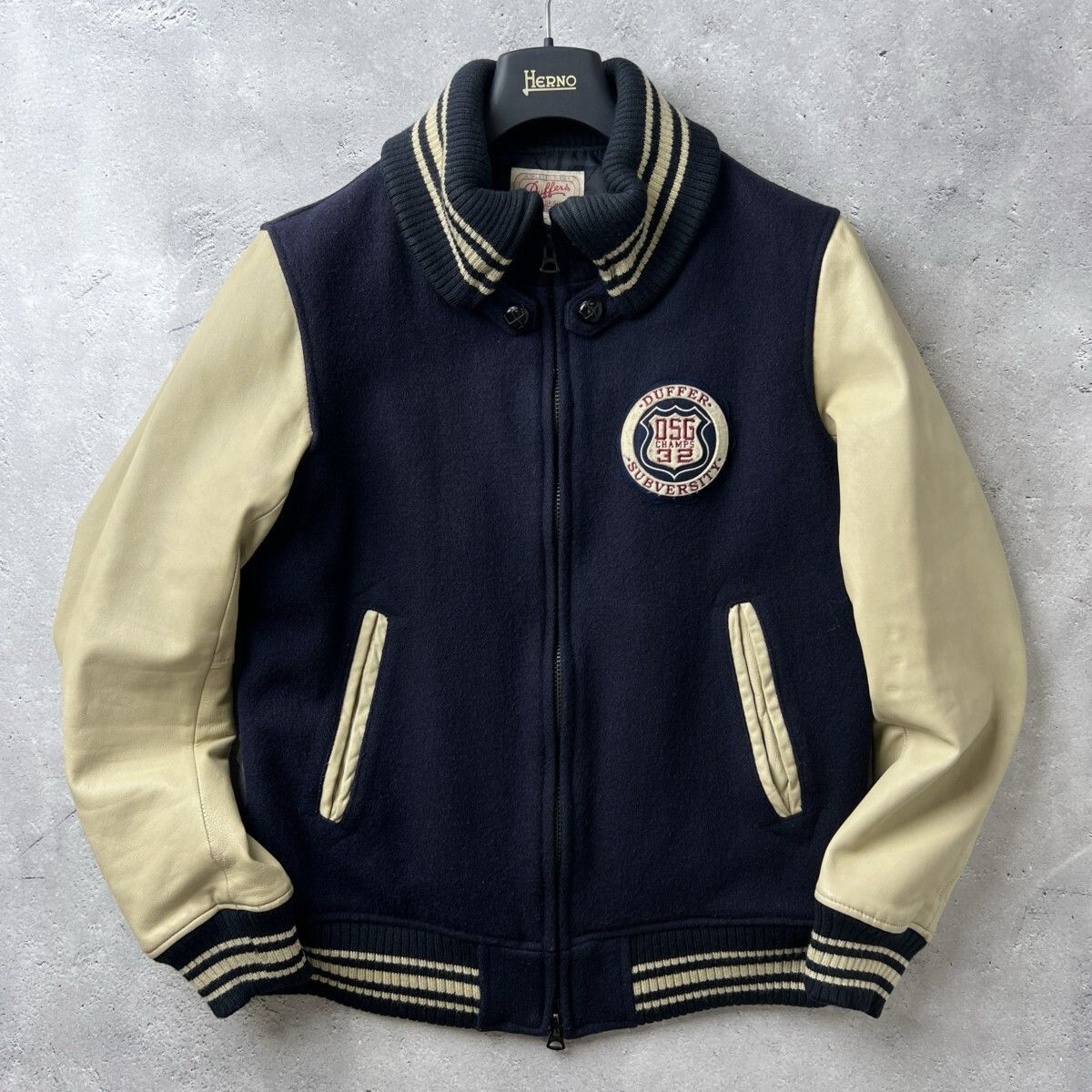 美品 スタジャン 袖革 中綿 レザージャケットストリート羊革袖 本革S