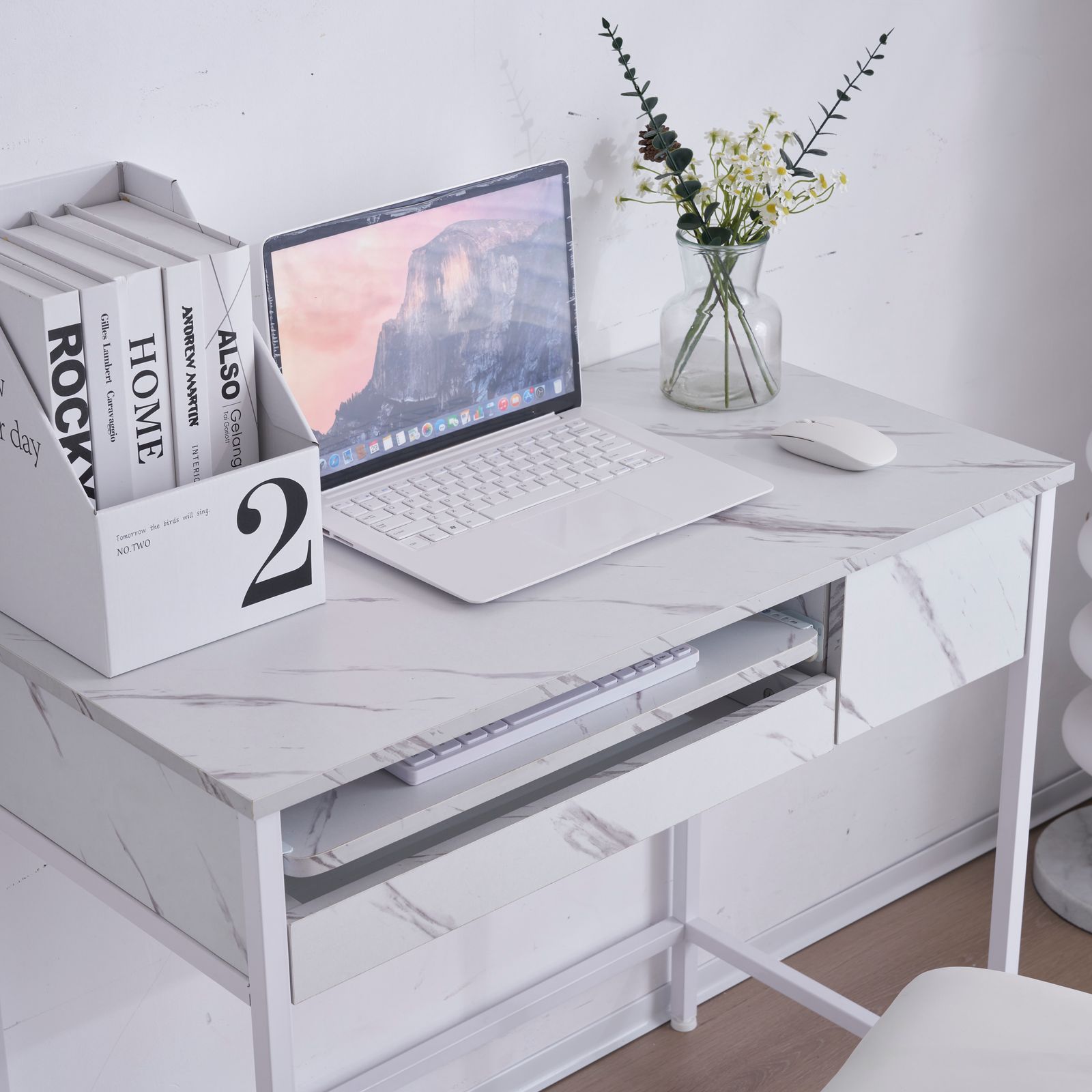 21%割」【新品登場】【ホワイト】パソコンデスク 引き出し付き 収納台