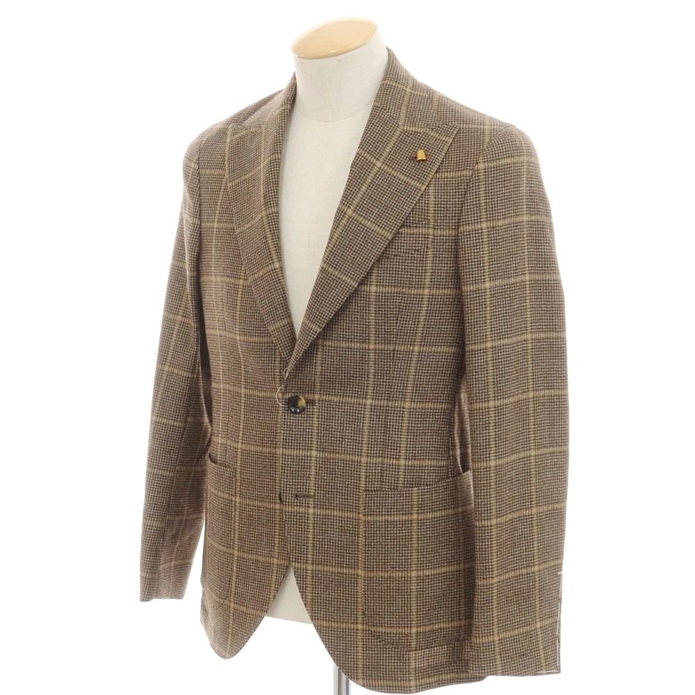 サルトリア ラトーレ SARTORIA LATORRE ウール チェック テーラードジャケット ベージュxブラック サイズ44 メンズ