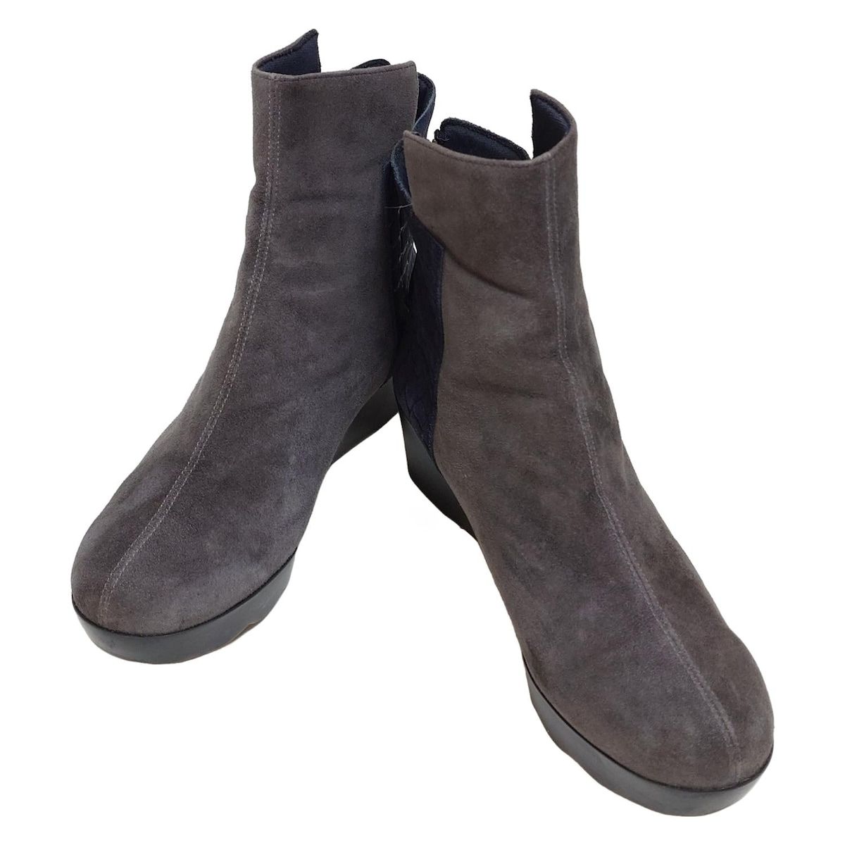 Hills Avenue 自由が丘 ヒルズ アベニュー ショートブーツ 24.5 レディース - グレー×ダークネイビー 型押し加工