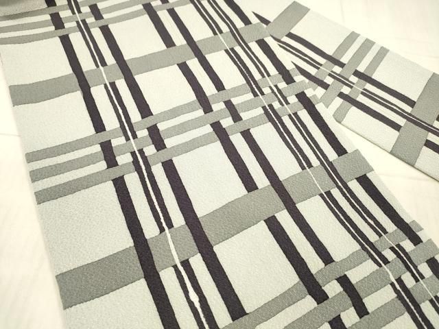 平和屋着物○九寸名古屋帯 格子 鬼しぼ縮緬 正絹 逸品 DAAX8869cm