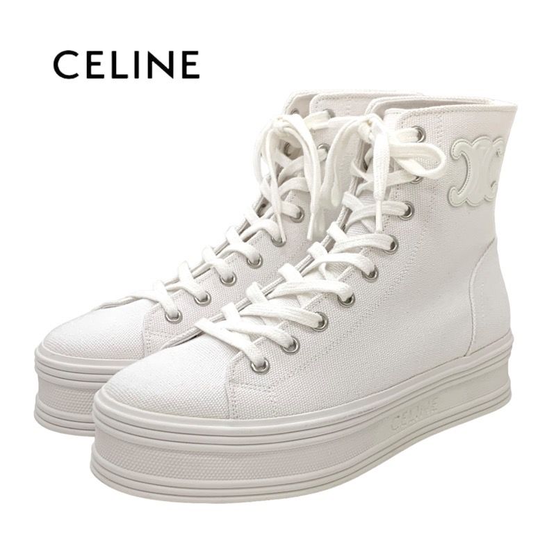 セリーヌ CELINE スニーカー 靴 シューズ キャンバス レザー ホワイト