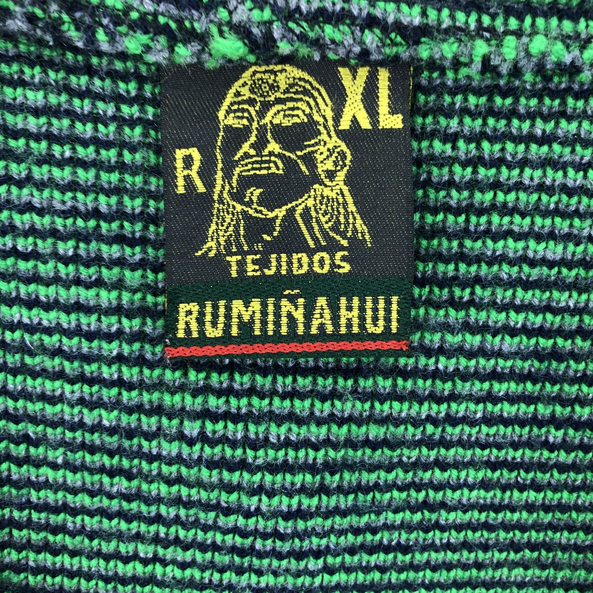 古着 RUMINAHUI 総柄 フード付き エクアドルニットカーディガン メンズ