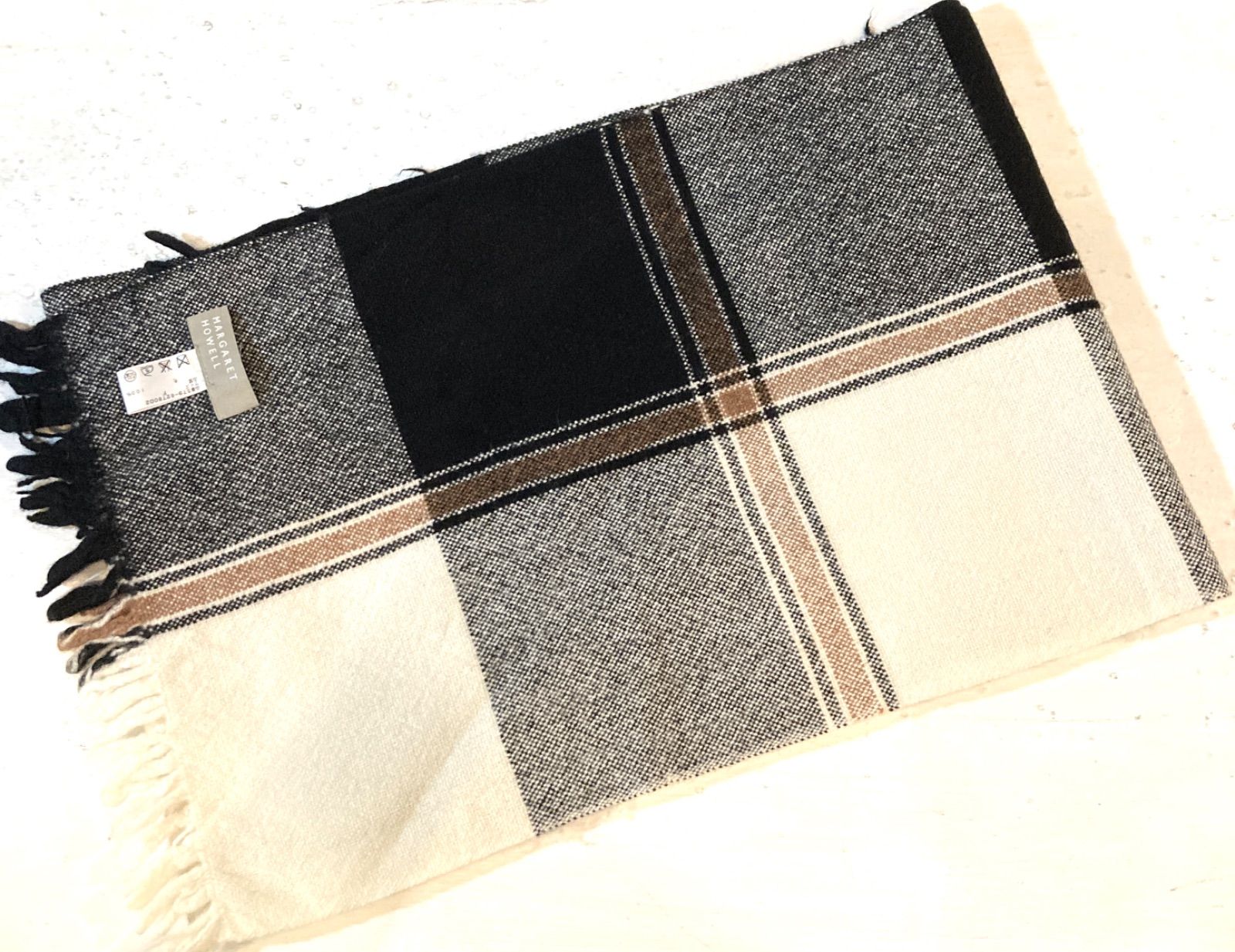 MARGARET HOWELLマーガレットハウエル新品マフラー25300円 MARGARET HOWELL☆マフラー☆大判☆チェック☆フリンジ☆ウール