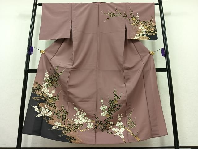 平和屋着物▽訪問着　単衣　流水枝梅文　金彩　洗える着物　AABB4499jh 平和屋着物▽訪問着 単衣 流水枝梅文 金彩 洗える着物 AABB4499jh