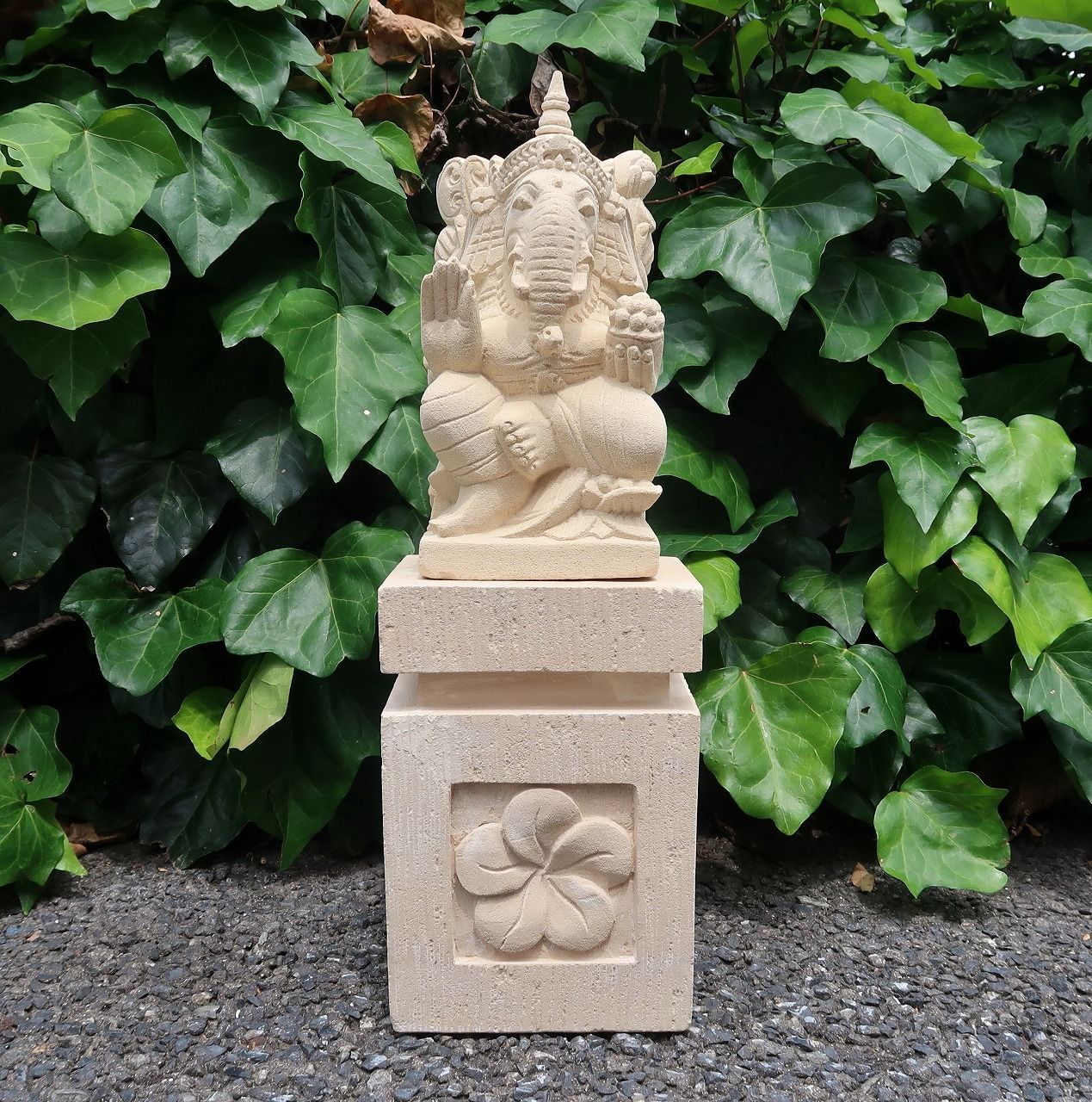 プルメリア石像スタンド パラスストーン 17X17X25 アジア雑貨 バリ雑貨