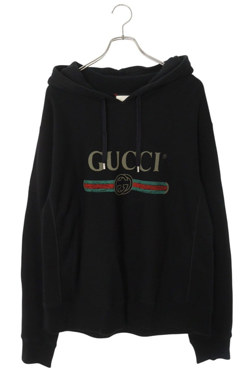 GUCCIグッチヴィンテージロゴパーカー、ブラック黒 グッチ 463591 X5S85 ヴィンテージロゴプルオーバーパーカー