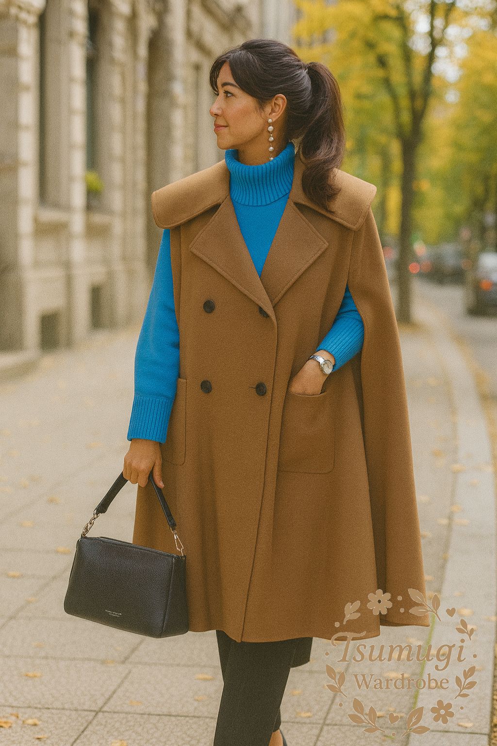 Cen. セン ダブルブレスト ケープ ポンチョ コート トレンチコート