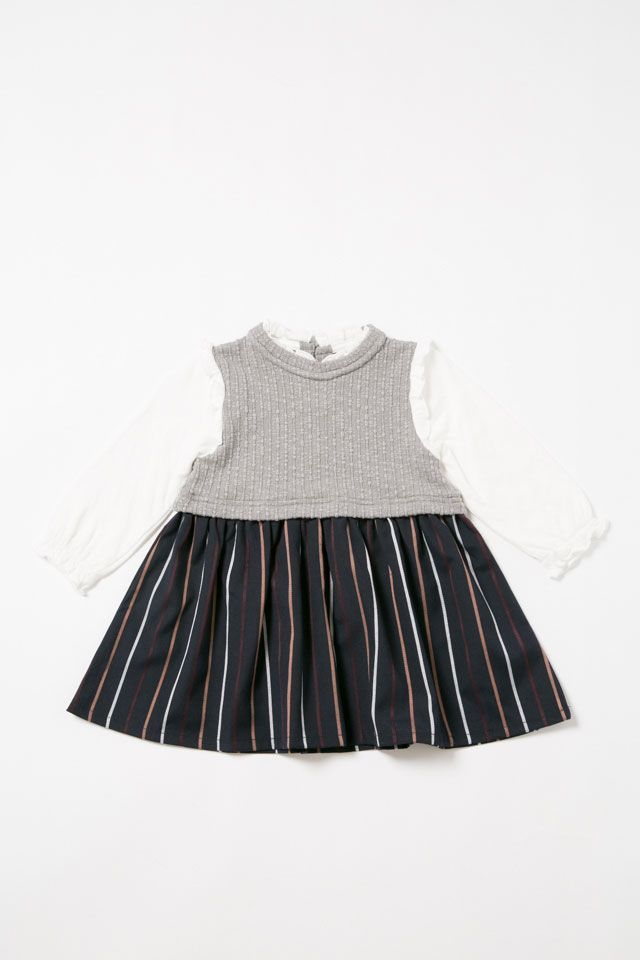 BIZZU/変わり編み天竺×ストライプワンピース　新品子供服90 キッズ 女の子