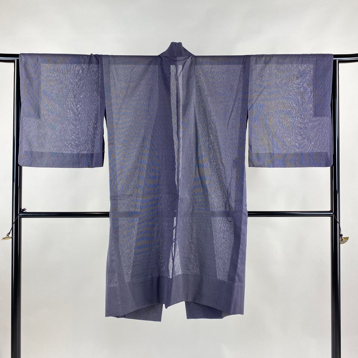 道中着 身丈104cm 裄丈66cm M 和装コート 着物衿 花 幾何学模様 灰紫 正絹